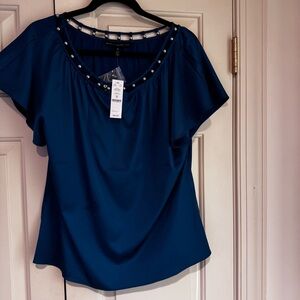 White House black market Women's Top size M flutter sleeve blouse in teal NWT